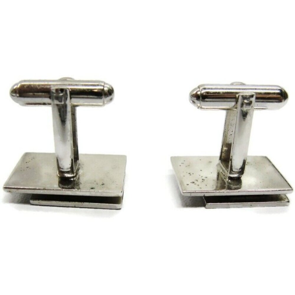 Rectangular Cufflinks Polished Brushed Silver Ton… - image 7